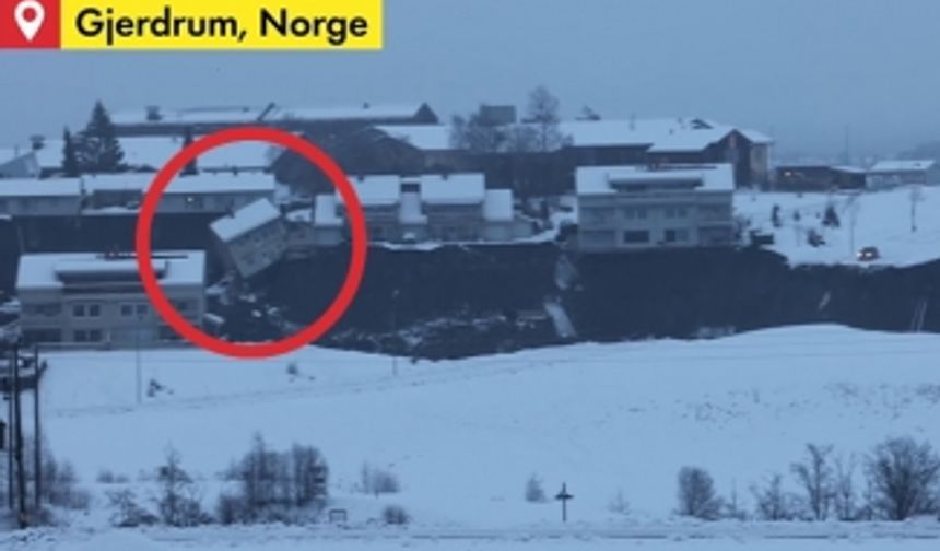 Norveç'teki toprak kaymasında evlerin çöküşü böyle görüntülendi